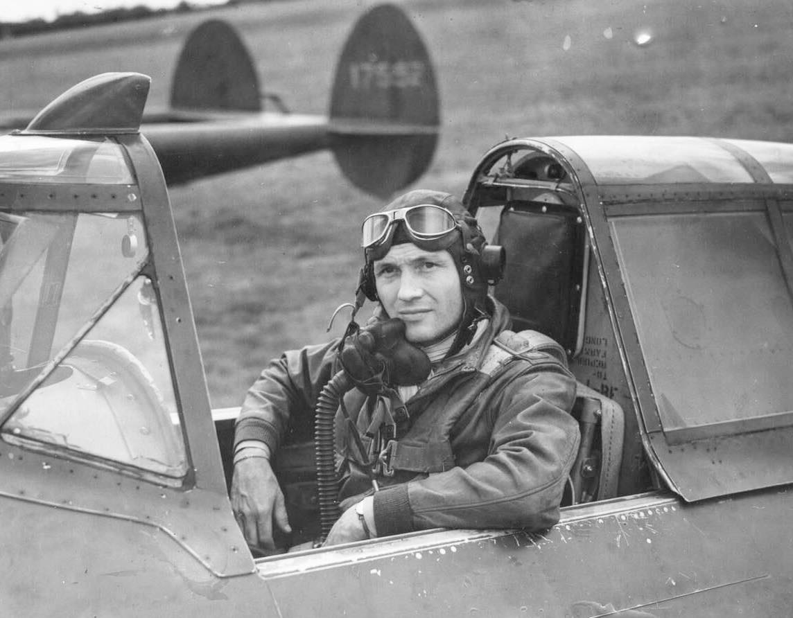 Colonel Cass Hough in the cockpit of a fighter plane during World War II