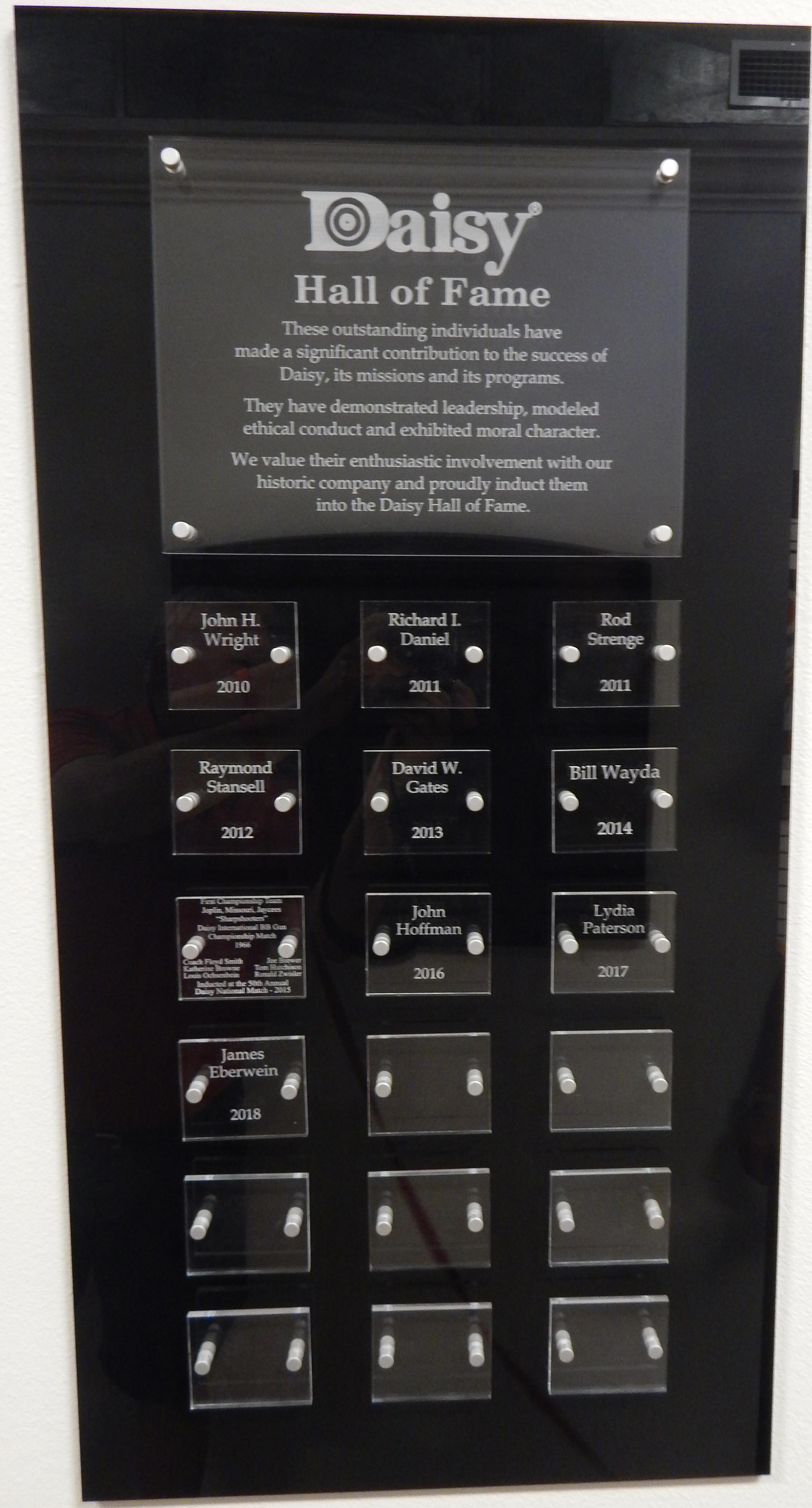 Daisy Hall of Fame plaque at the Rogers Daisy Airgun Museum